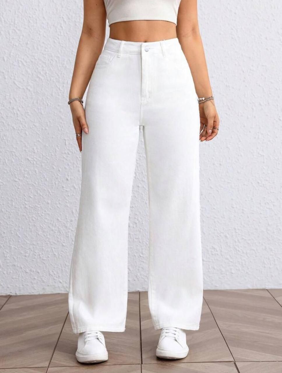 zayla Women Wide Leg High Rise White Jeans-picture-35