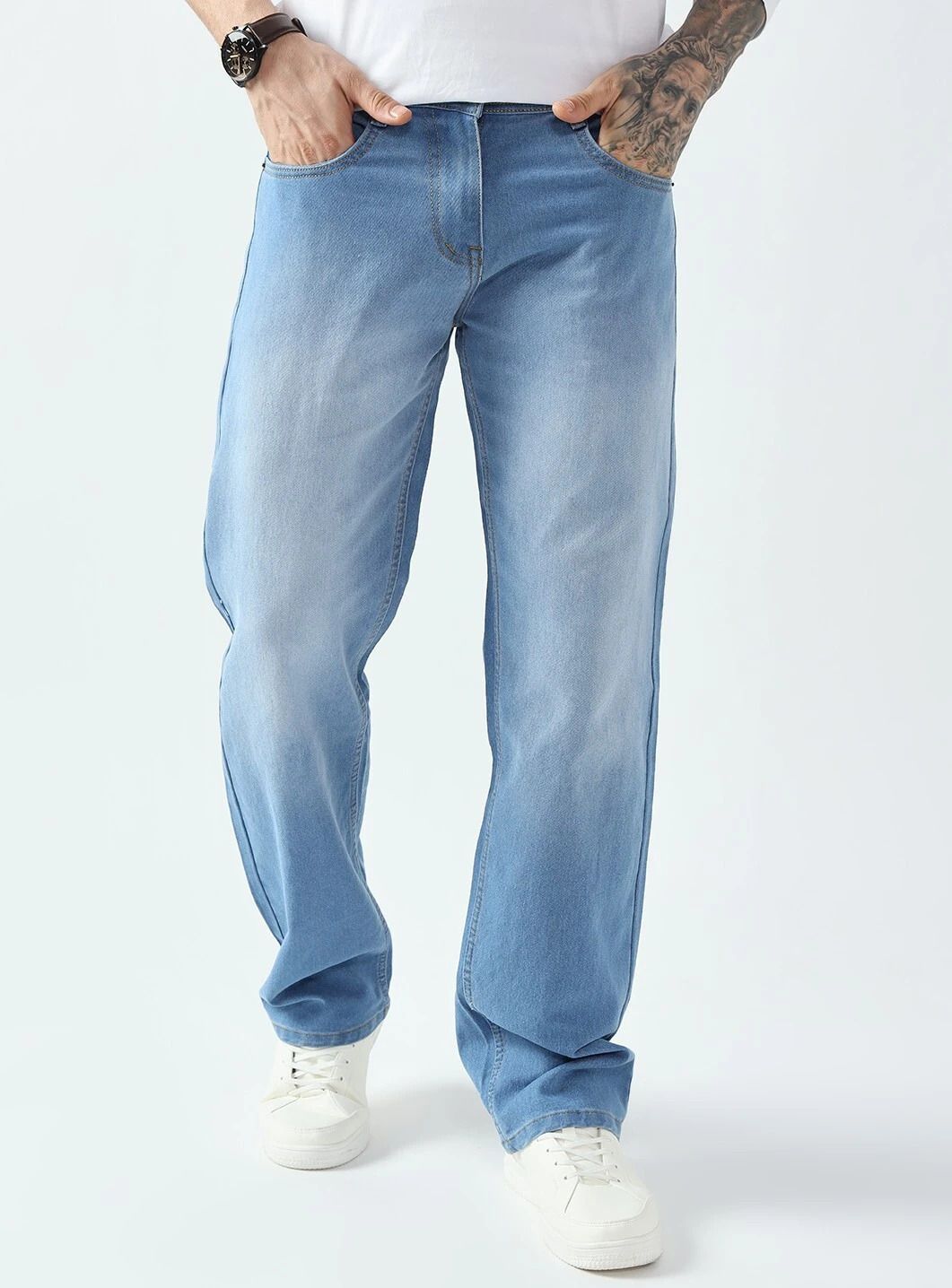 denim look Men Relaxed Fit Mid Rise Blue Jeans-picture-28