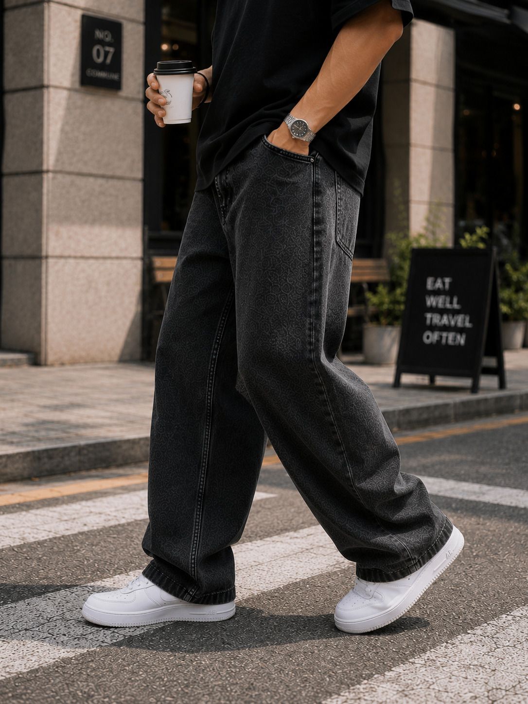 Men Loose Fit Mid Rise Grey Jeans-image-49