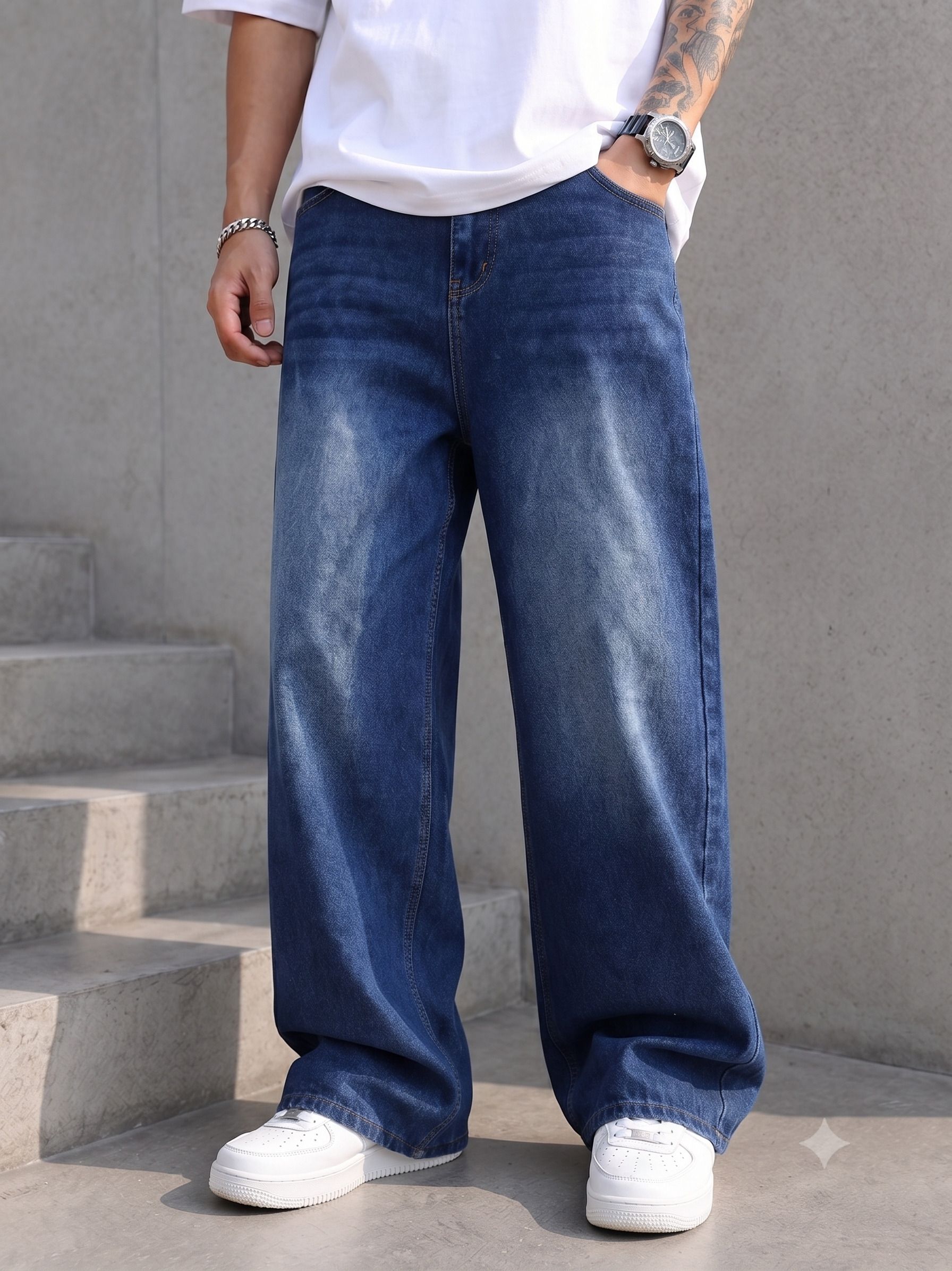 meboy Men Loose Fit Mid Rise Blue Jeans-picture-10