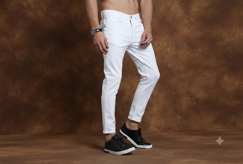 Men Slim Mid Rise White Jeans-image-32