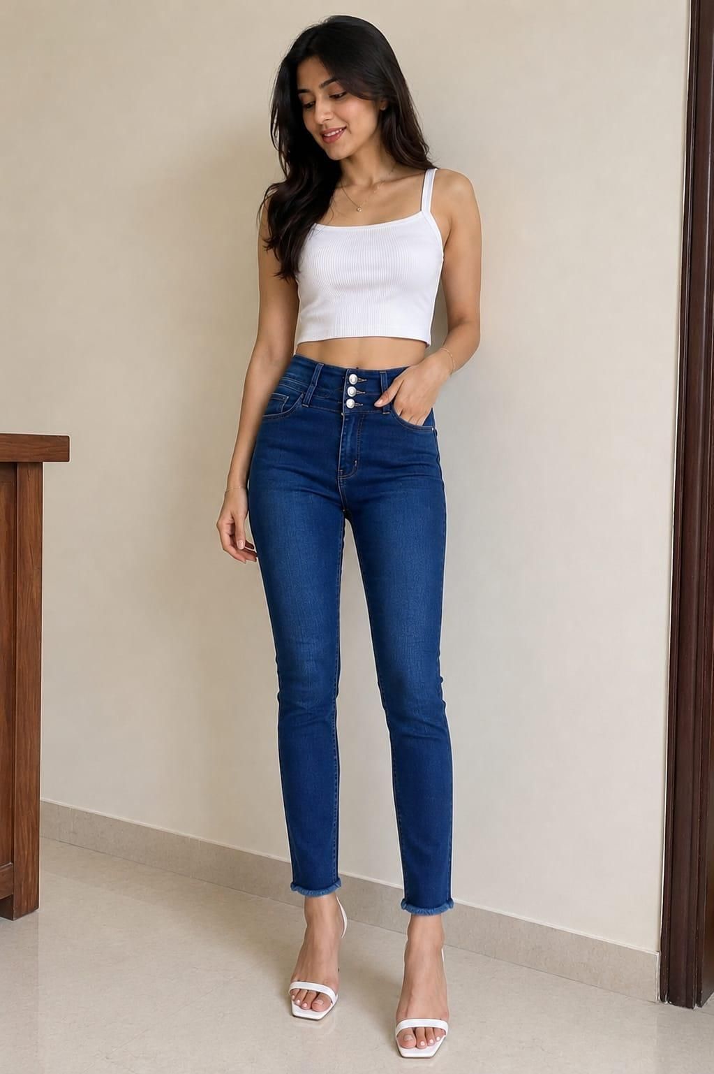 Women Slim High Rise Blue Jeans-image-42