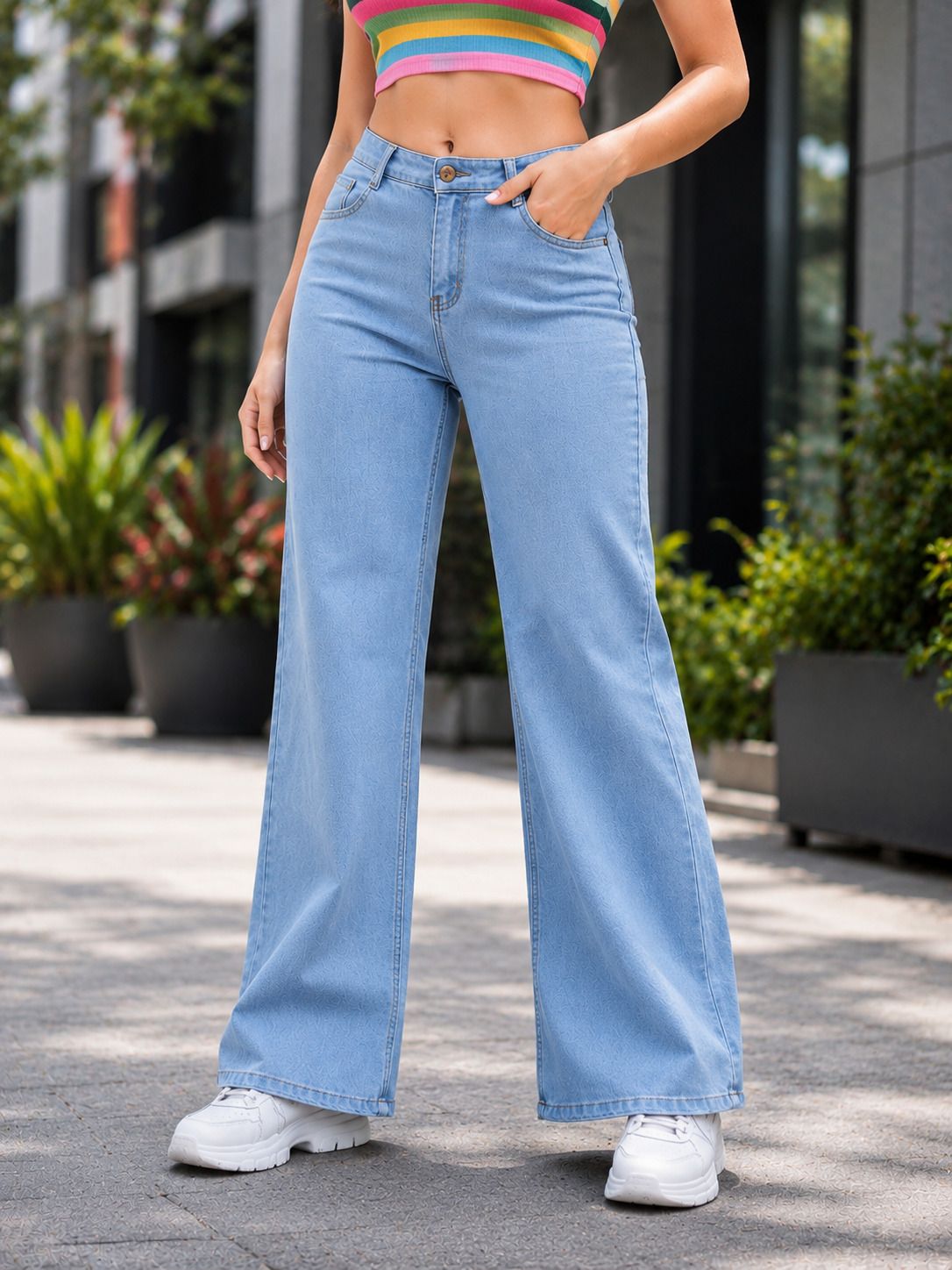 Women Straight Fit Mid Rise Light Blue Jeans-image-10
