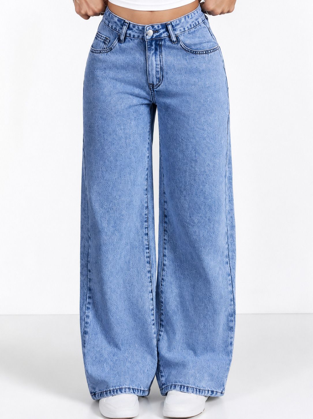 Women Wide Leg High Rise Light Blue Jeans-image-39