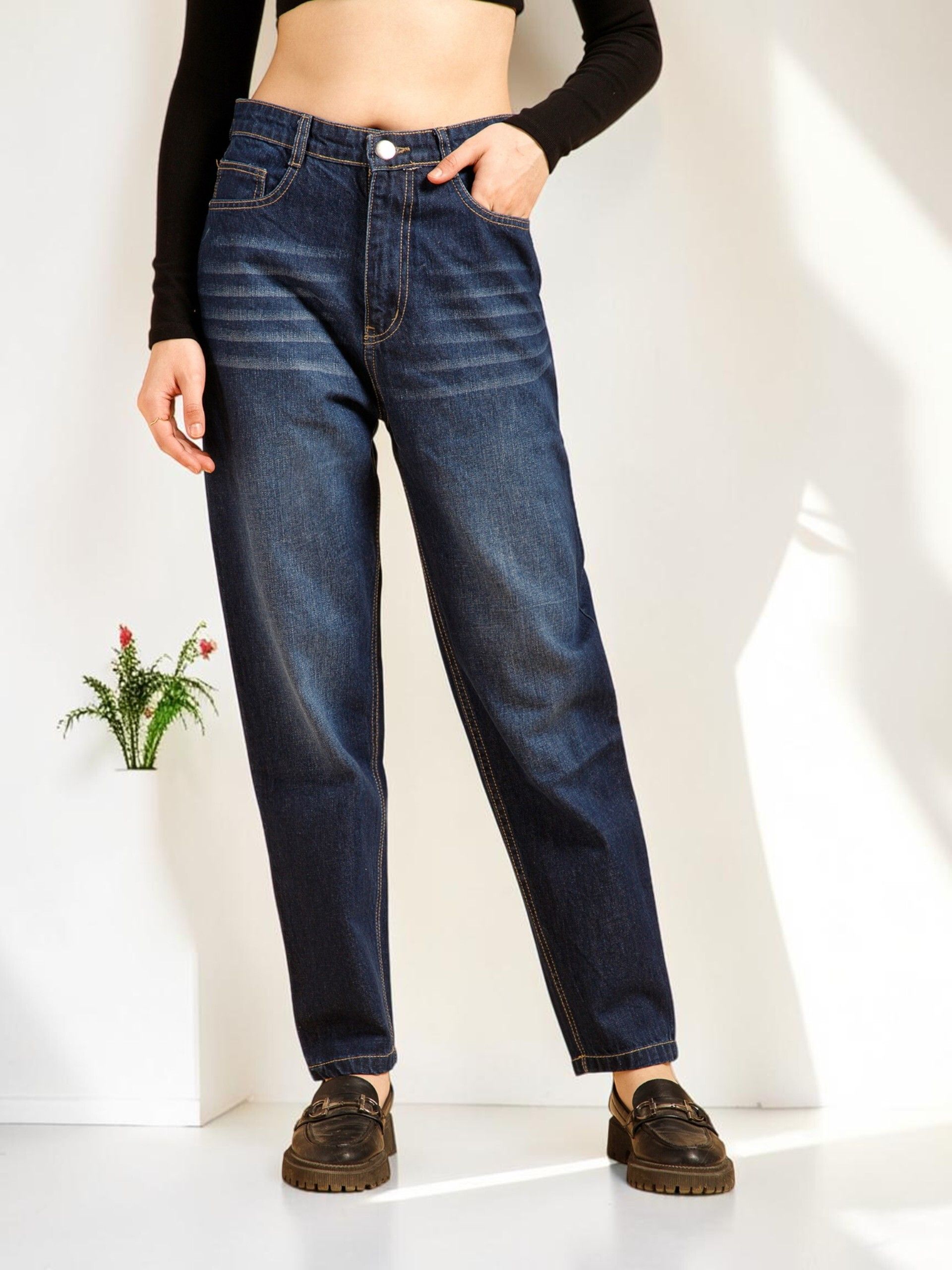 studio nexx Women Mom Fit High Rise Dark Blue Jeans-picture-0
