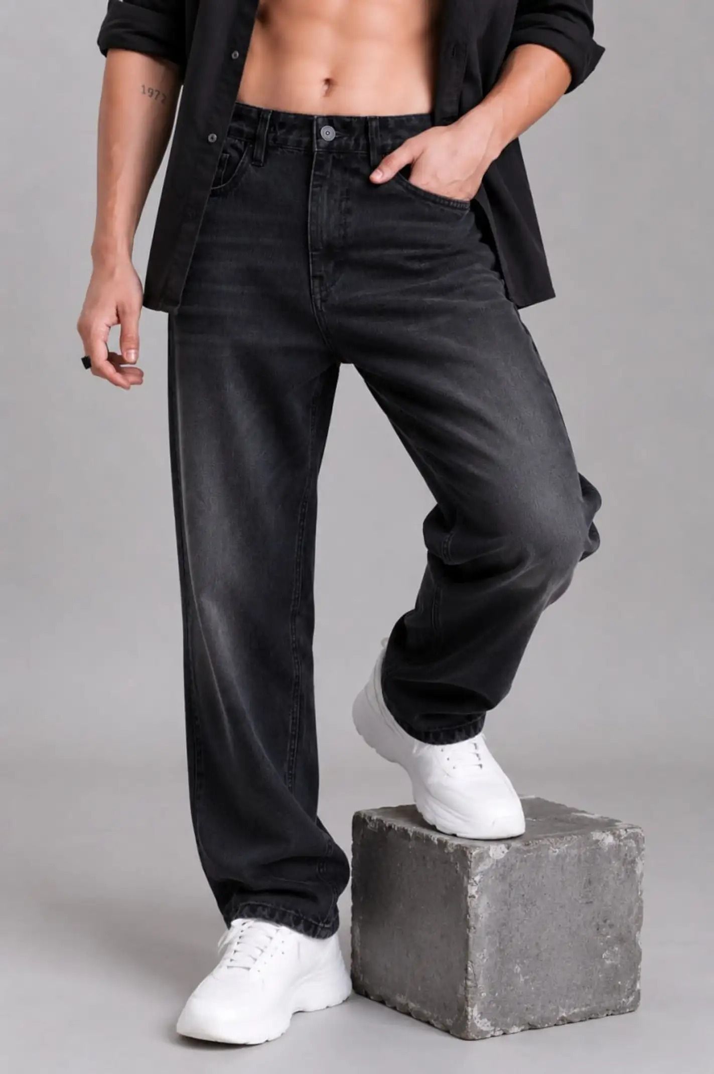 denwox Men Straight Fit Mid Rise Dark Grey Jeans-picture-34