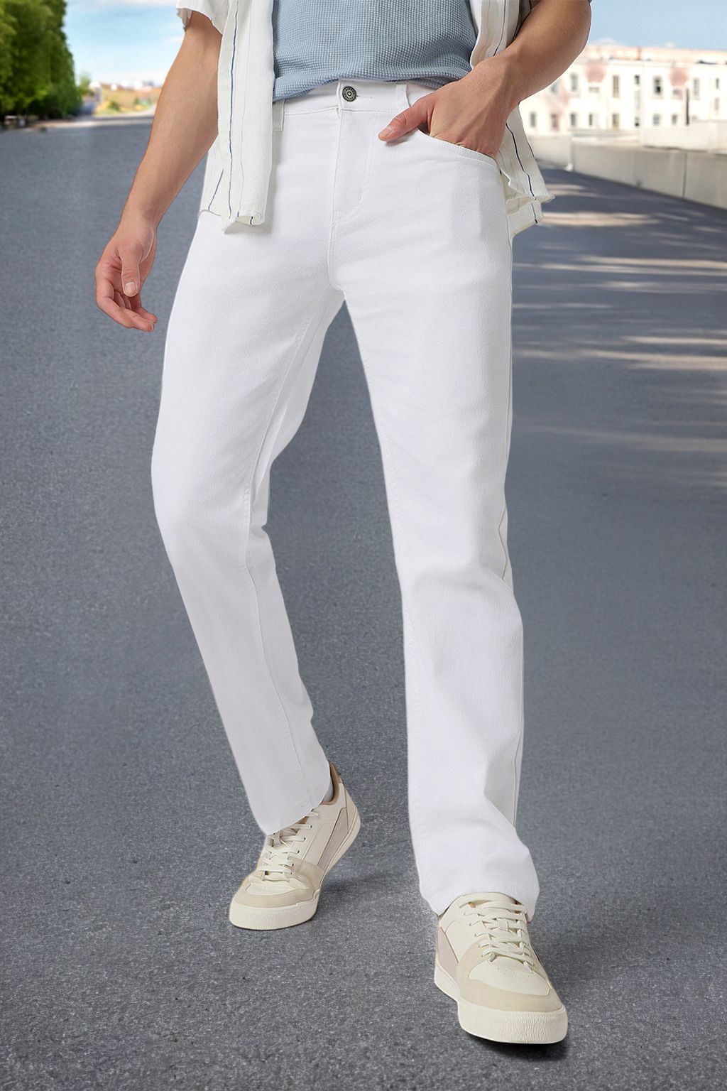 urbano fashion Men Regular Mid Rise White Jeans-picture-18
