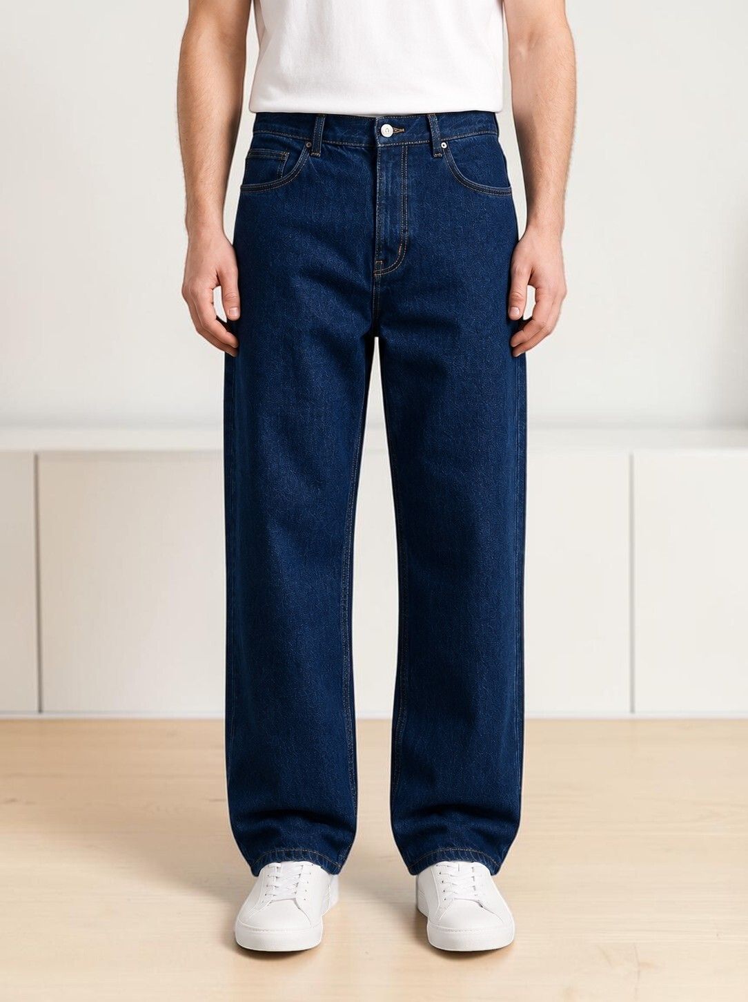 zaysh Men Loose Fit Mid Rise Dark Blue Jeans-picture-12