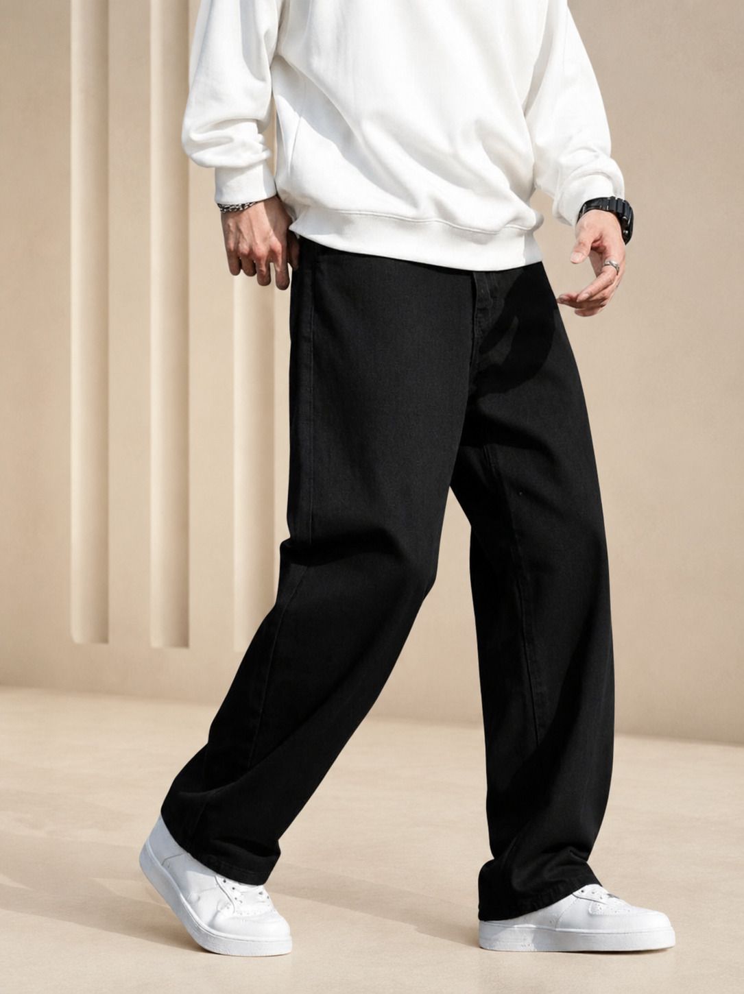 fadevielle Men Relaxed Fit Mid Rise Black Jeans-picture-21