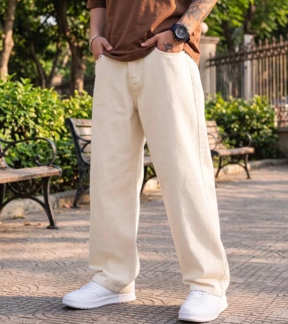 dashing fit Men Loose Fit Mid Rise Beige Jeans-picture-20