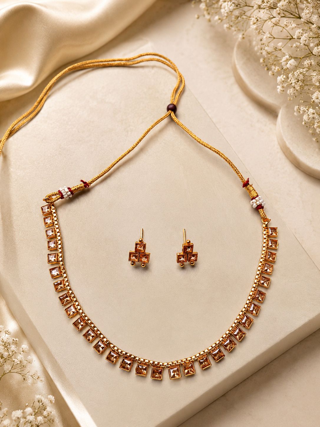 pamadhya Brass, Copper Gold-plated White Jewel Set-picture-22