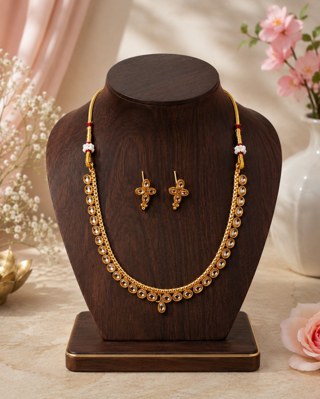 pamadhya Brass, Copper Gold-plated White Jewel Set-picture-21