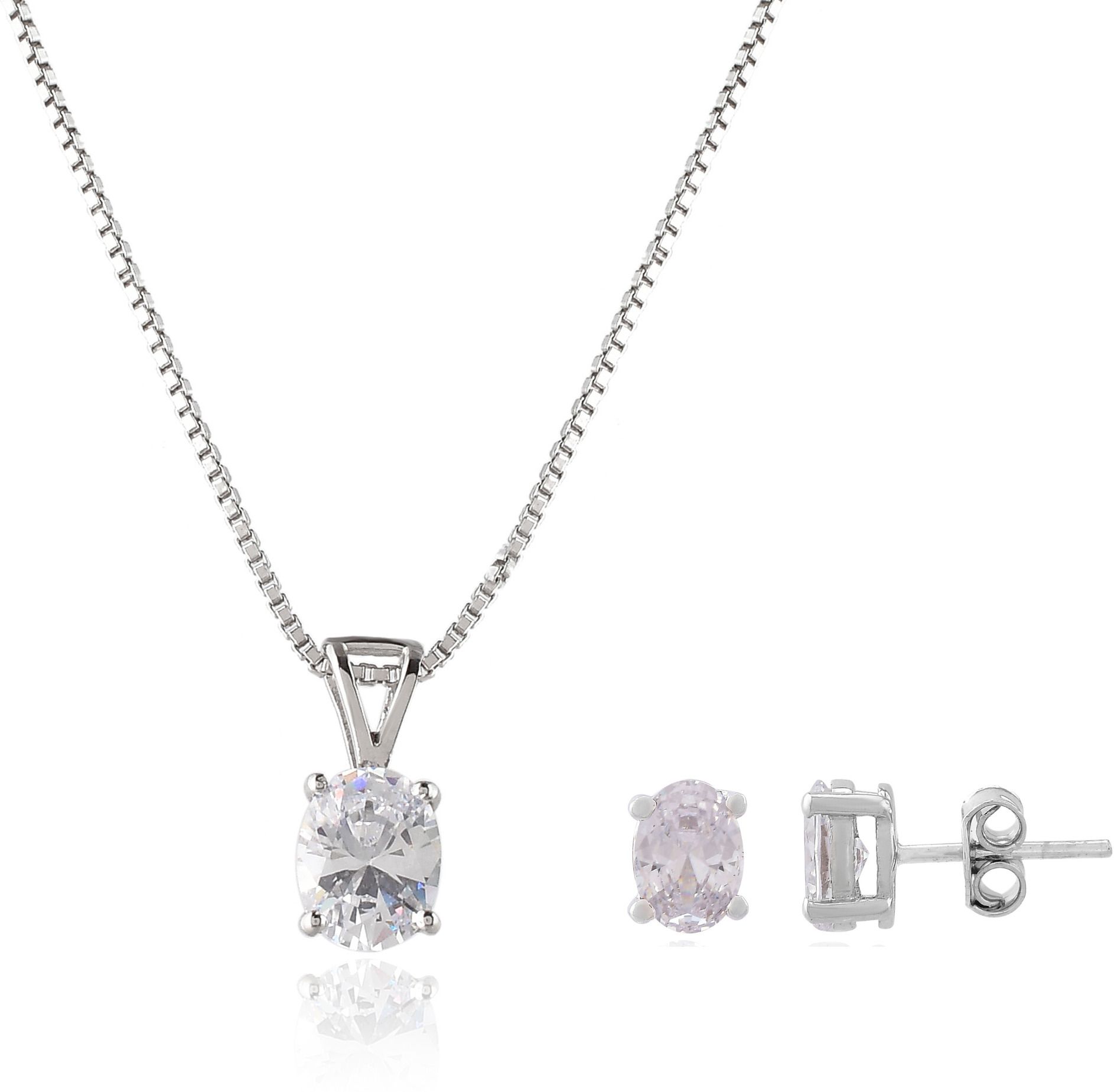 Femme Jam White Gold 925 Sterling Silver Oval Cut Zirconia Crystals Pendant, Earrings & Chain Set Swarovski Crystal Earring & Necklace Set-picture-19