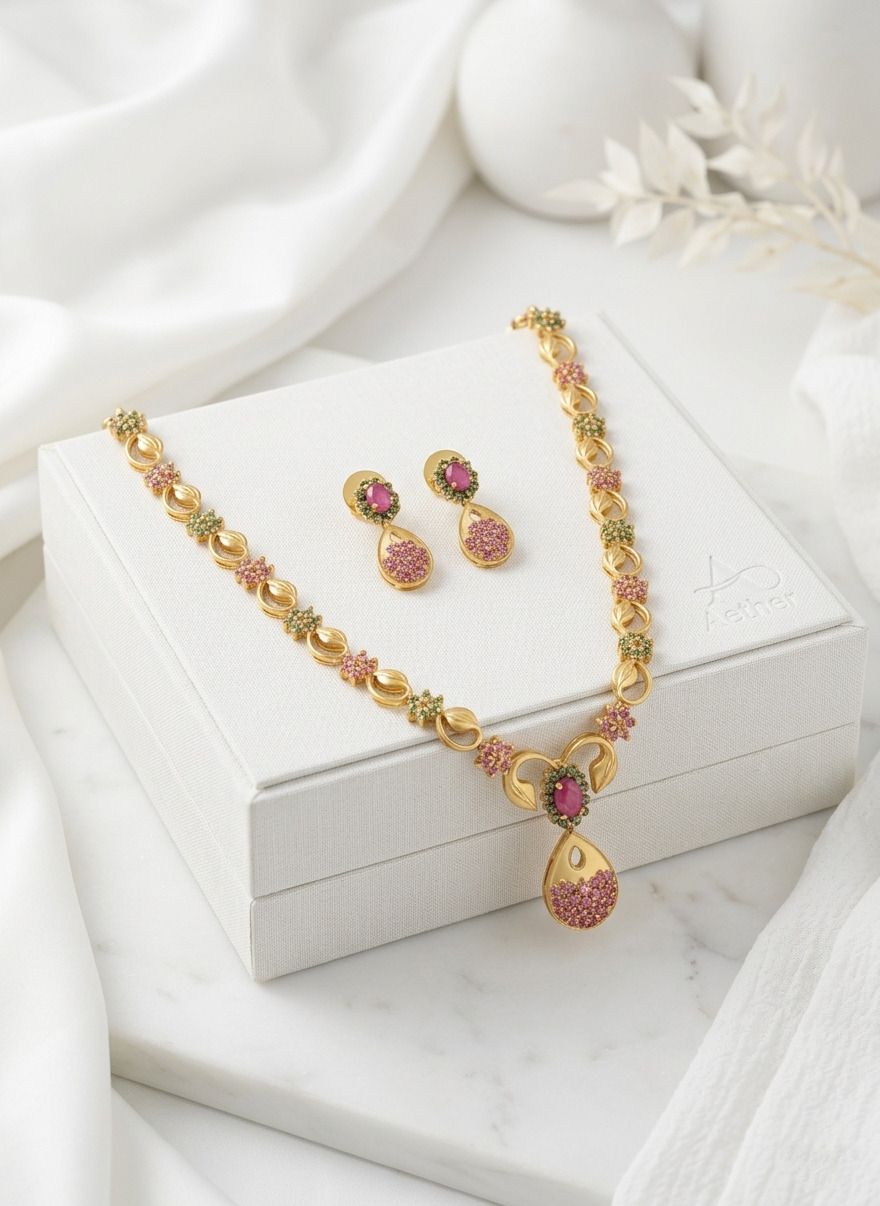 vallora Brass, Copper Gold-plated Gold, White Jewel Set-picture-25