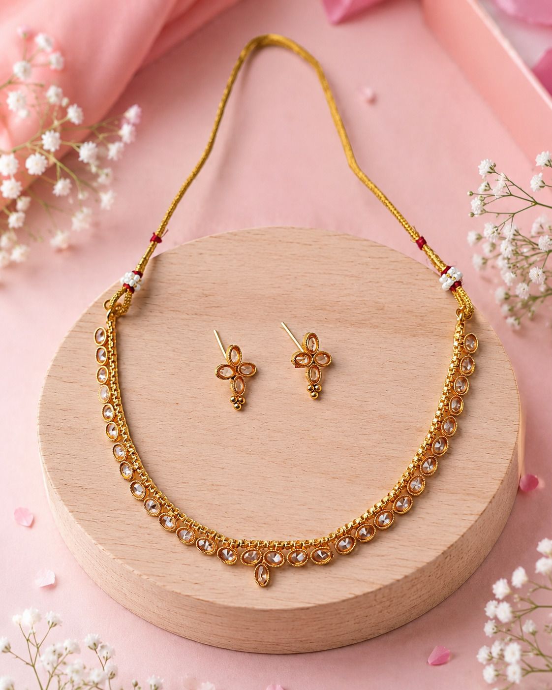pamadhya Brass, Copper Gold-plated White Jewel Set-picture-10