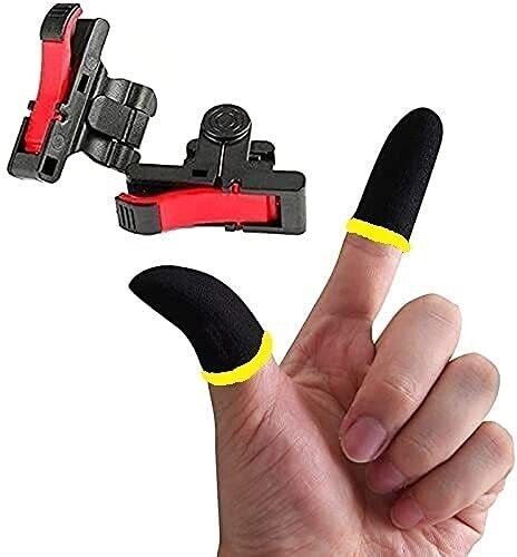 Ancestors Combo Pack Of Pubg Mobile Gaming Controller Sensitive Aim and Fire Red Black Triggers L1 R1 Button Mobile Gamepad (2PAIR) Finger Sleeve WITH (1POUCH) for Pubg/Free Fire/Cod MobileJoystick-image-1