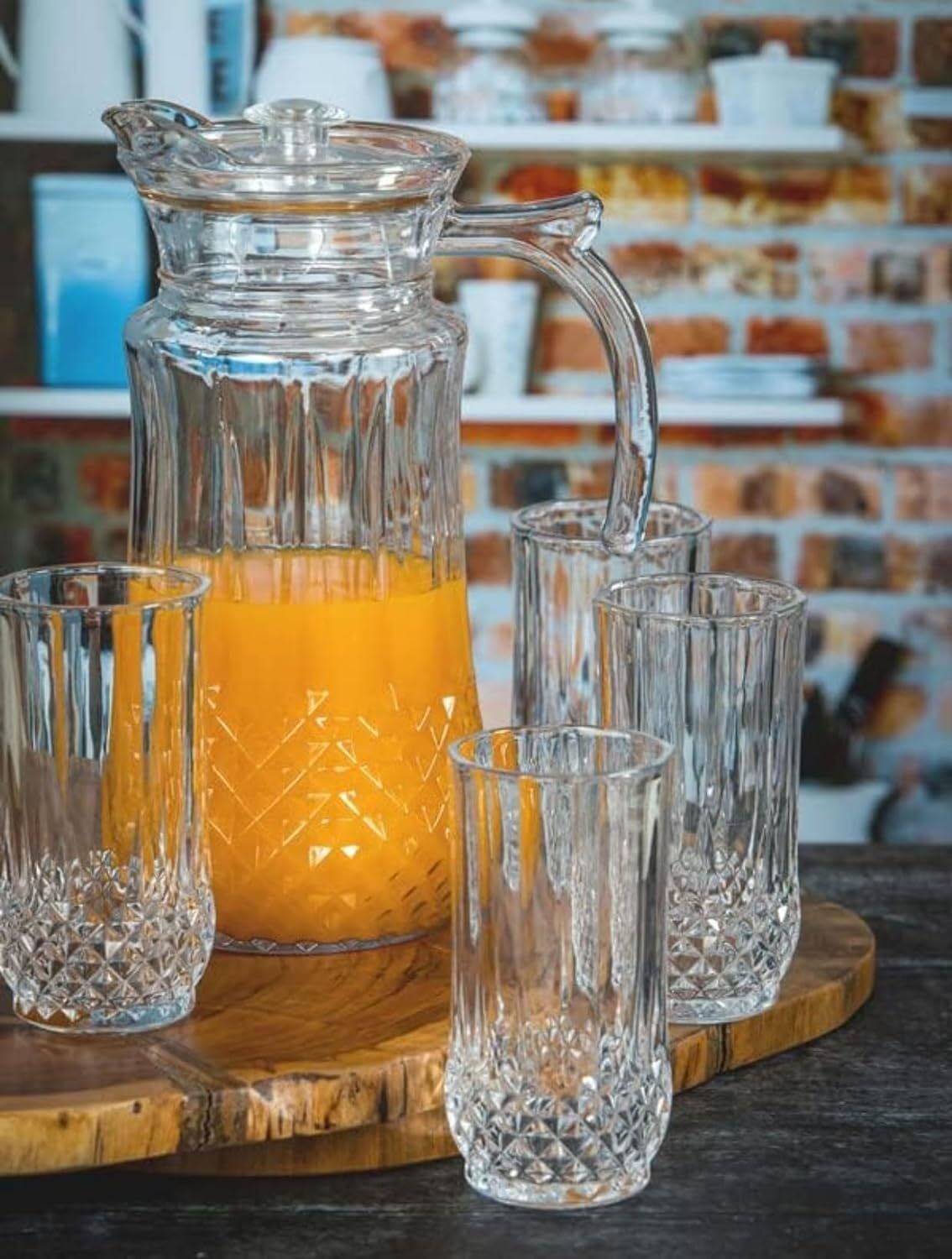 Lemon Set with Glass Water Jug 1.5Lwith Lid(Clear) 240ml Glass Set Jug Glass Tray Set-image-47