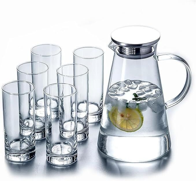 6 PC Glasses 300ML and 1 Water Jug 1.8 Liter Jug Glass Set