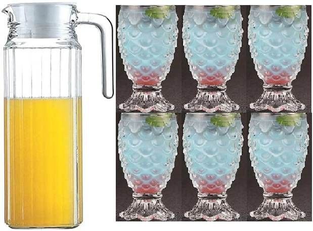 Craft Crystal Pineapple Design 6-Piece Glass Set, Jug-1.1L (200 ml)Jug Glass Set Jug Glass Set-image-8