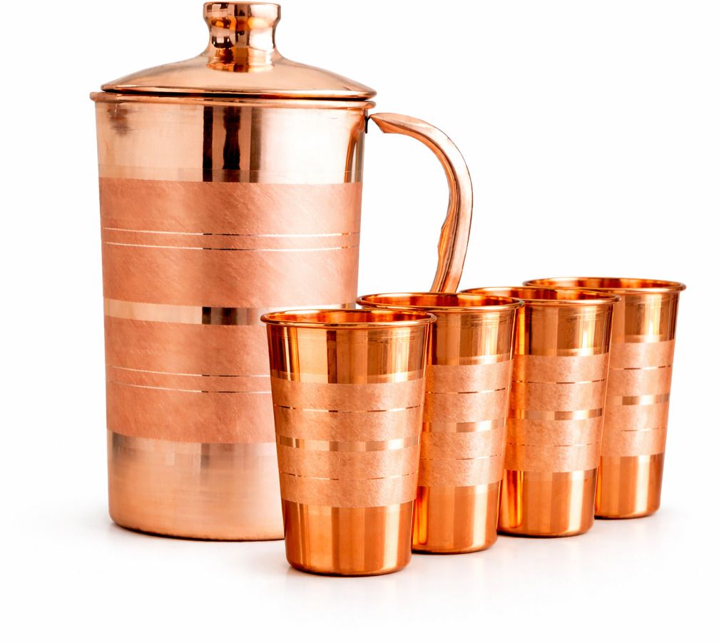 PureCopper 1.8 ltr Water Jug with 4 Glass|LeakproofLid|AyurvedicHealthDrinkware Jug Glass Set-image-49