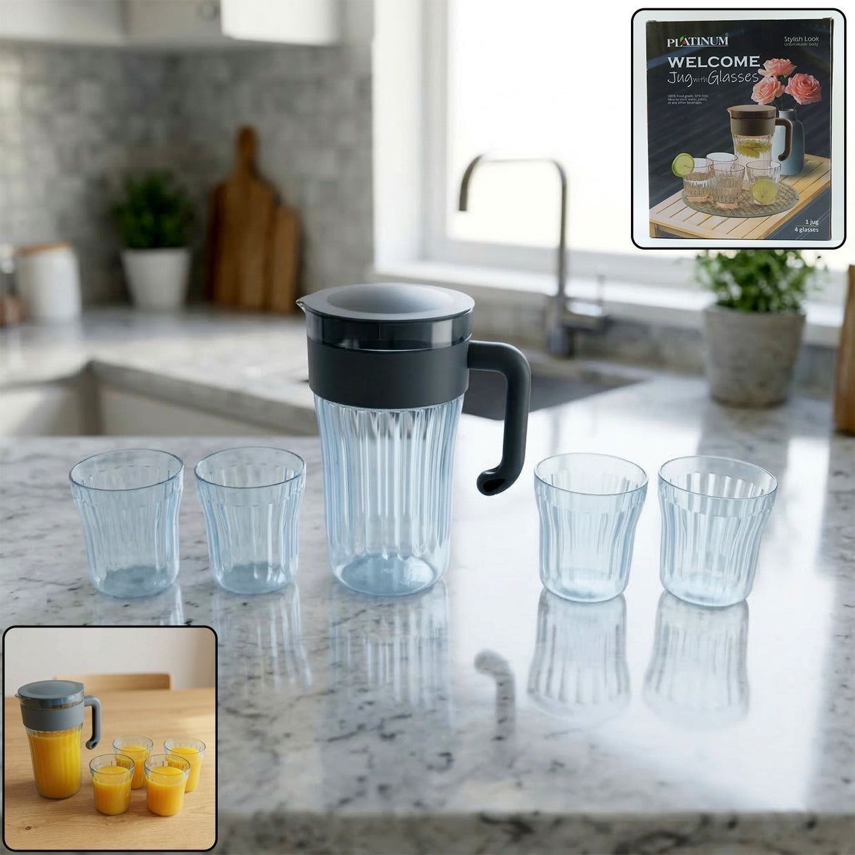 Multipurpose Plastic Jug Set with 4 Glasses | Water & Juice Serving | Jug Glass Set-image-20