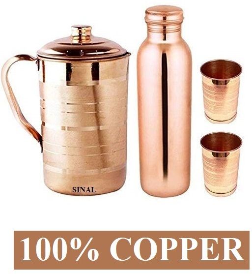 sinal Stylish Copper Jug & 1 Copper Bottle & 2 Copper Glass (100% Copper)JG0.5 Jug Bottle Glass Set-picture-21