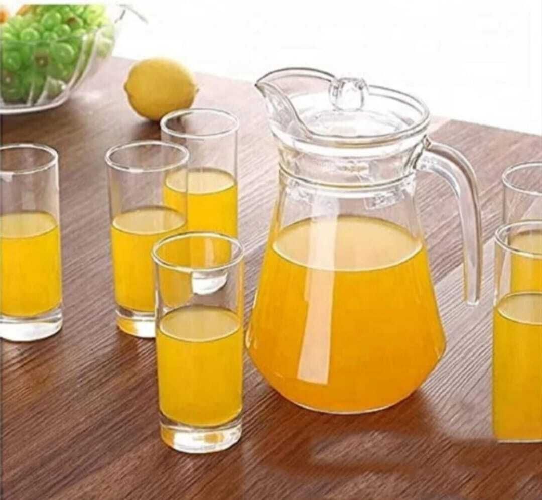 Glass Jug with Lid and Handle, 1 Piece, Transparent, Serve Water,With 5 Glass Jug Glass Set-image-22