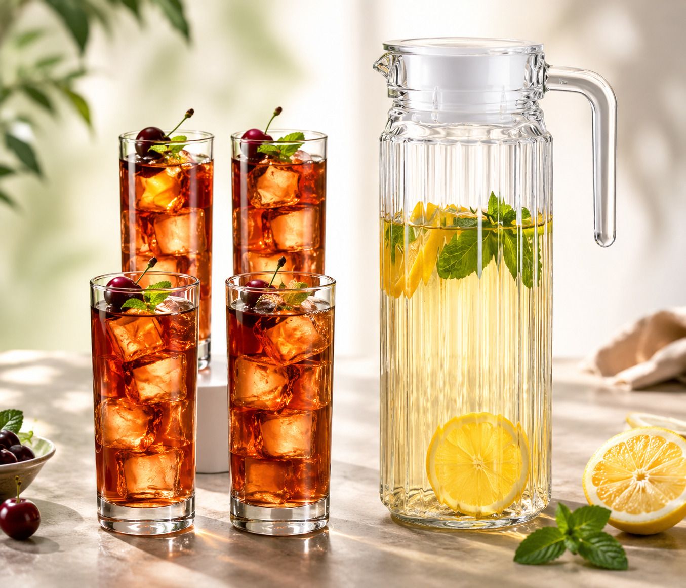 Ribbed Jug and Glass Set | 1.3 Litre Water Jug with 4 Glass Drinkware Set Jug Glass Set-image-43