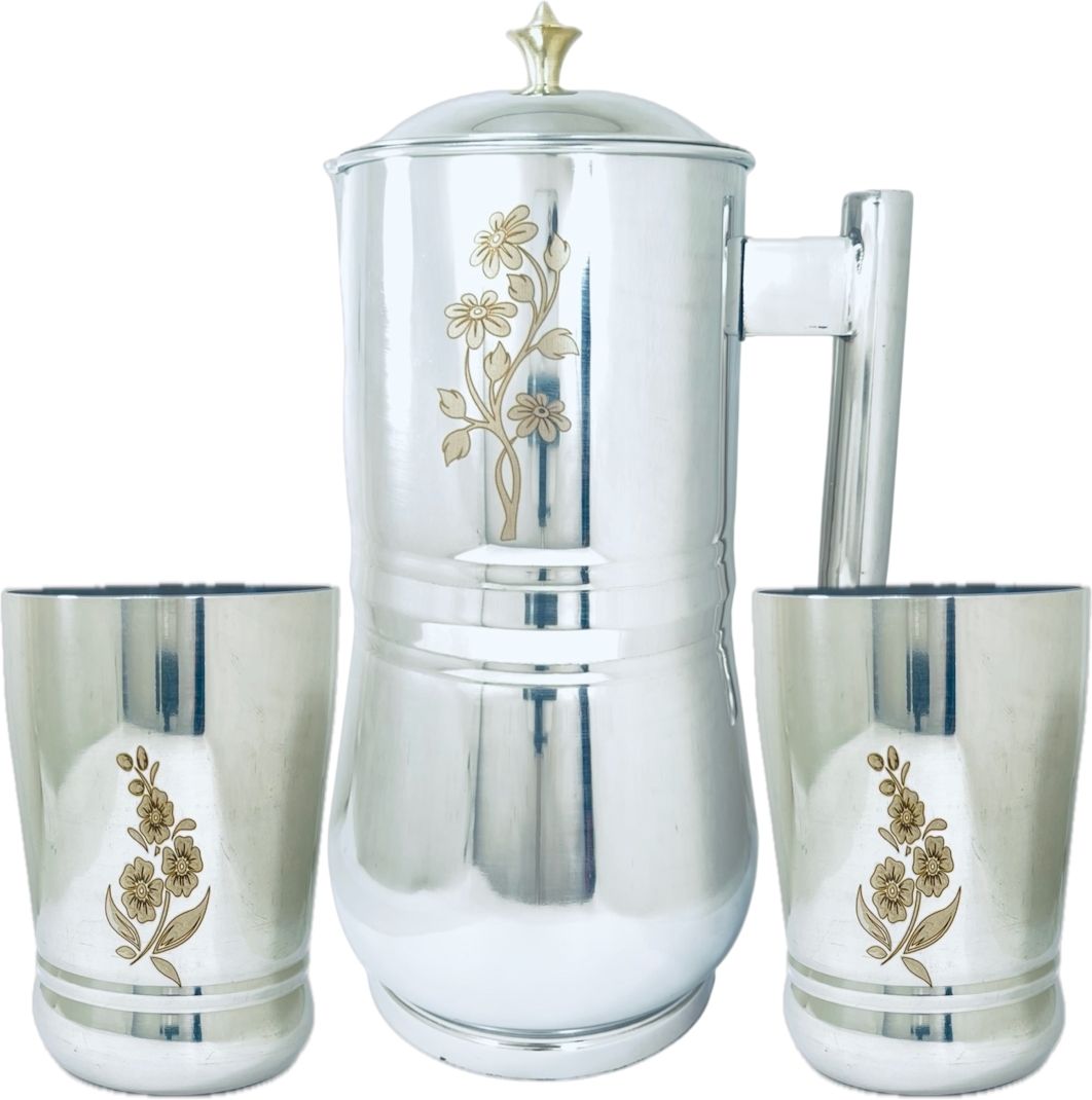 Jug Glass Set of 3 Stainless Steel Mirror Polished And Laser Printed Set Jug Glass Set-image-31