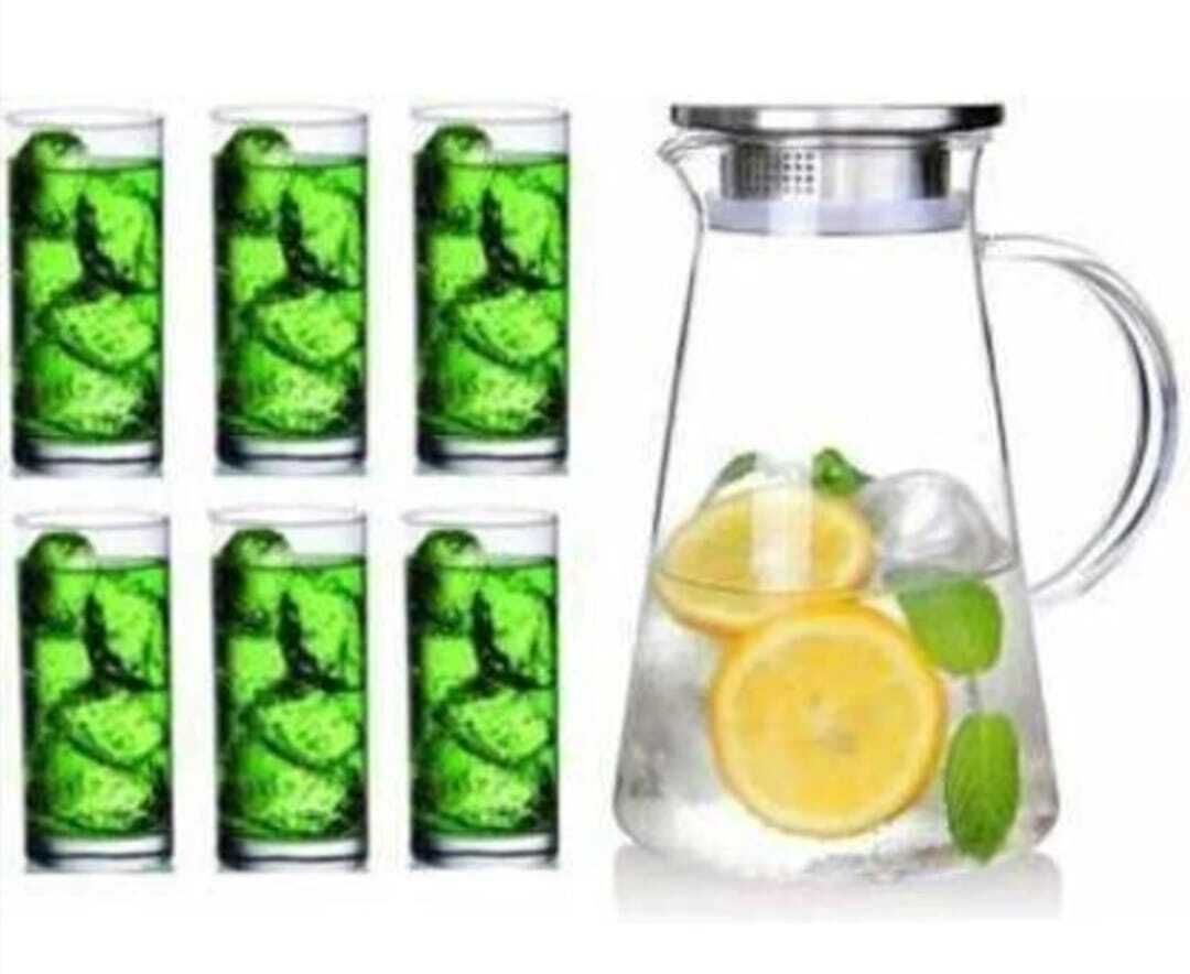 Jug With Glass Water Jug 1.5 L With Lid(Clear) 290 ml Glass Set Jug Glass Set-image-46