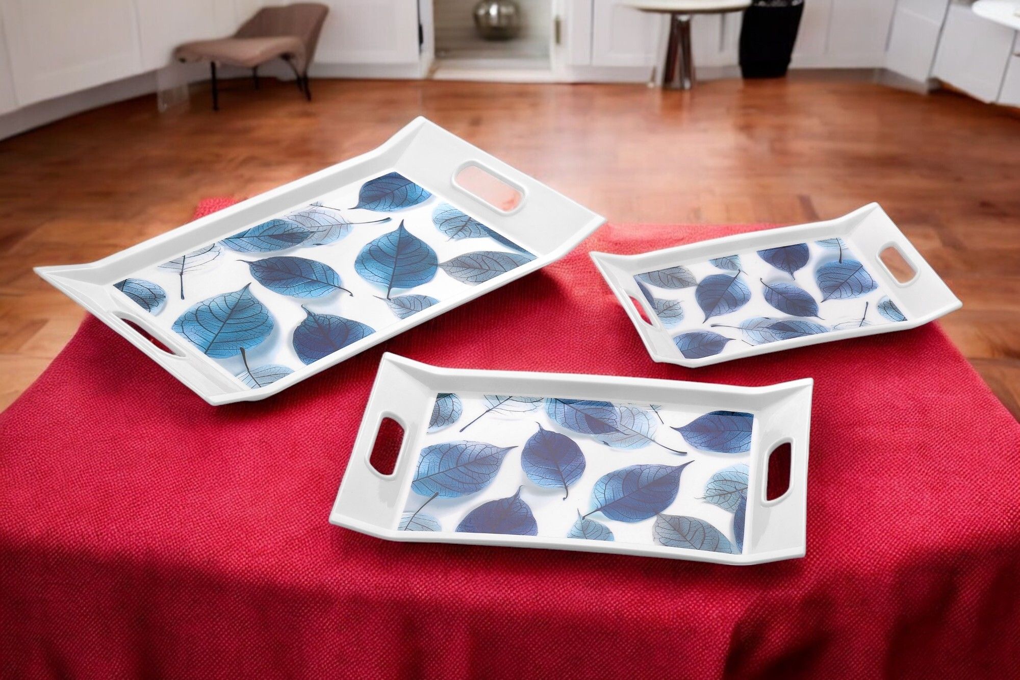 Leaf Flower Pattern Designer Tray set Large, Medium and Small Trays Tray-image-1