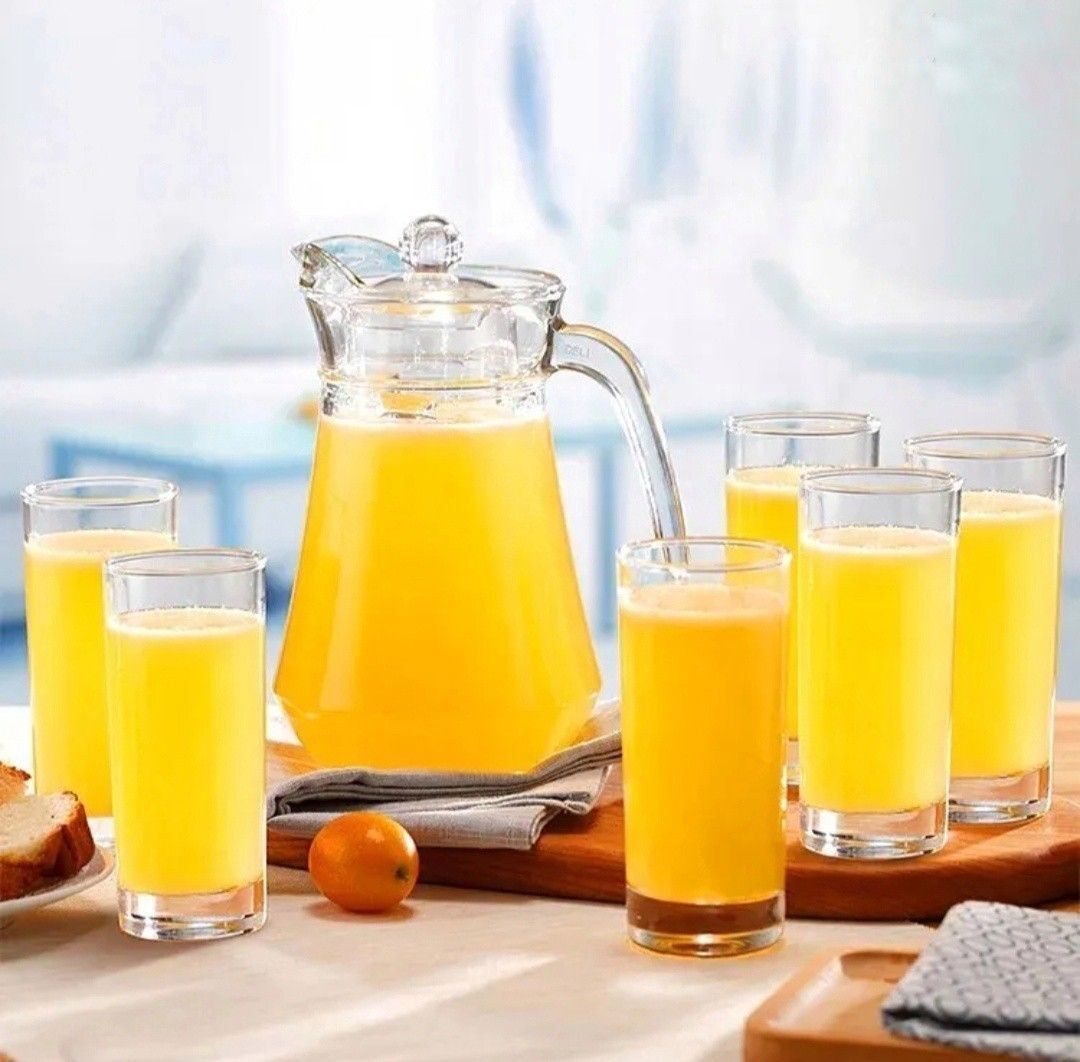 Glass Jug with 6 Glasses Set for Serving Water, Juice, Milk, Drinks(1.3L,280 ml) Jug Glass Set-image-33