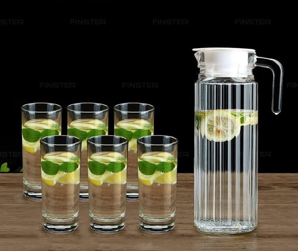 Crystal Clear Water Jug And Juice Glasses (With 1 Pitcher & 6 Glasses) Jug Glass Set-image-35