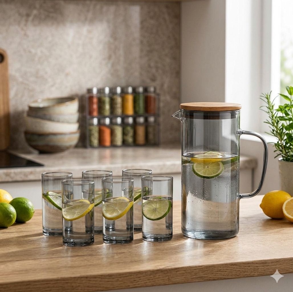 Black Water Jug with Lid Glass Pitcher | unique juice and beverges jug Jug Glass Set-image-49