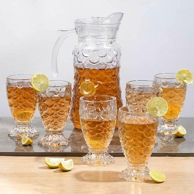 Premium Glass Water Jug Set with 6 Textured Glasses | Juice & Beverage Set Jug Glass Set-image-36