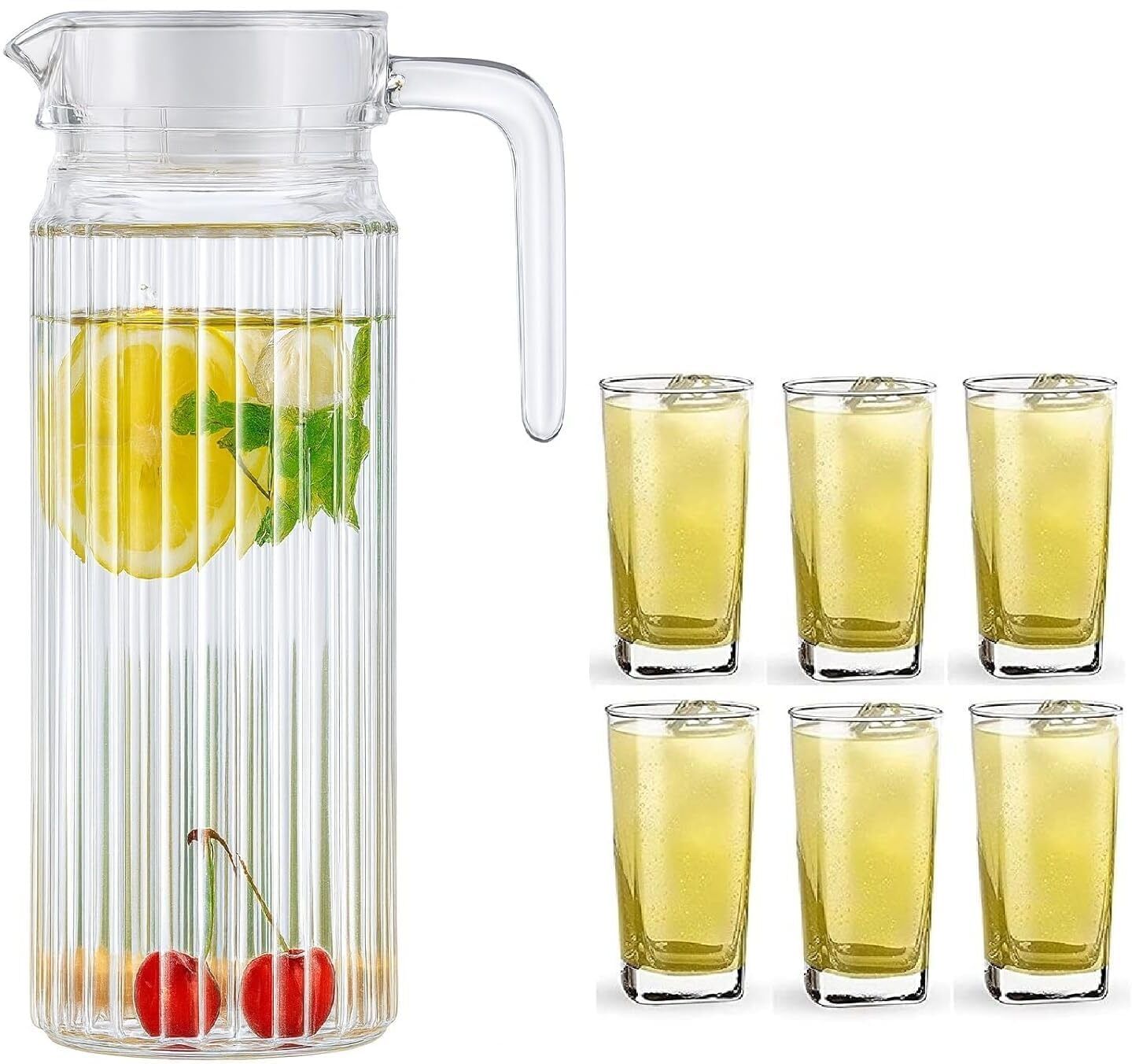 Jug with Glass Set – Heat & Cold Safe, Elegant Ribbed Design, Ideal for Home Jug Glass Set-image-48