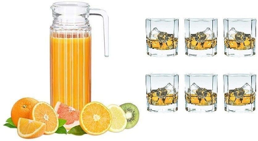 Water Juice jug glass set jug capacity 1100ml glass capacity 220 ml(Pack of 7) Jug Glass Set-image-44
