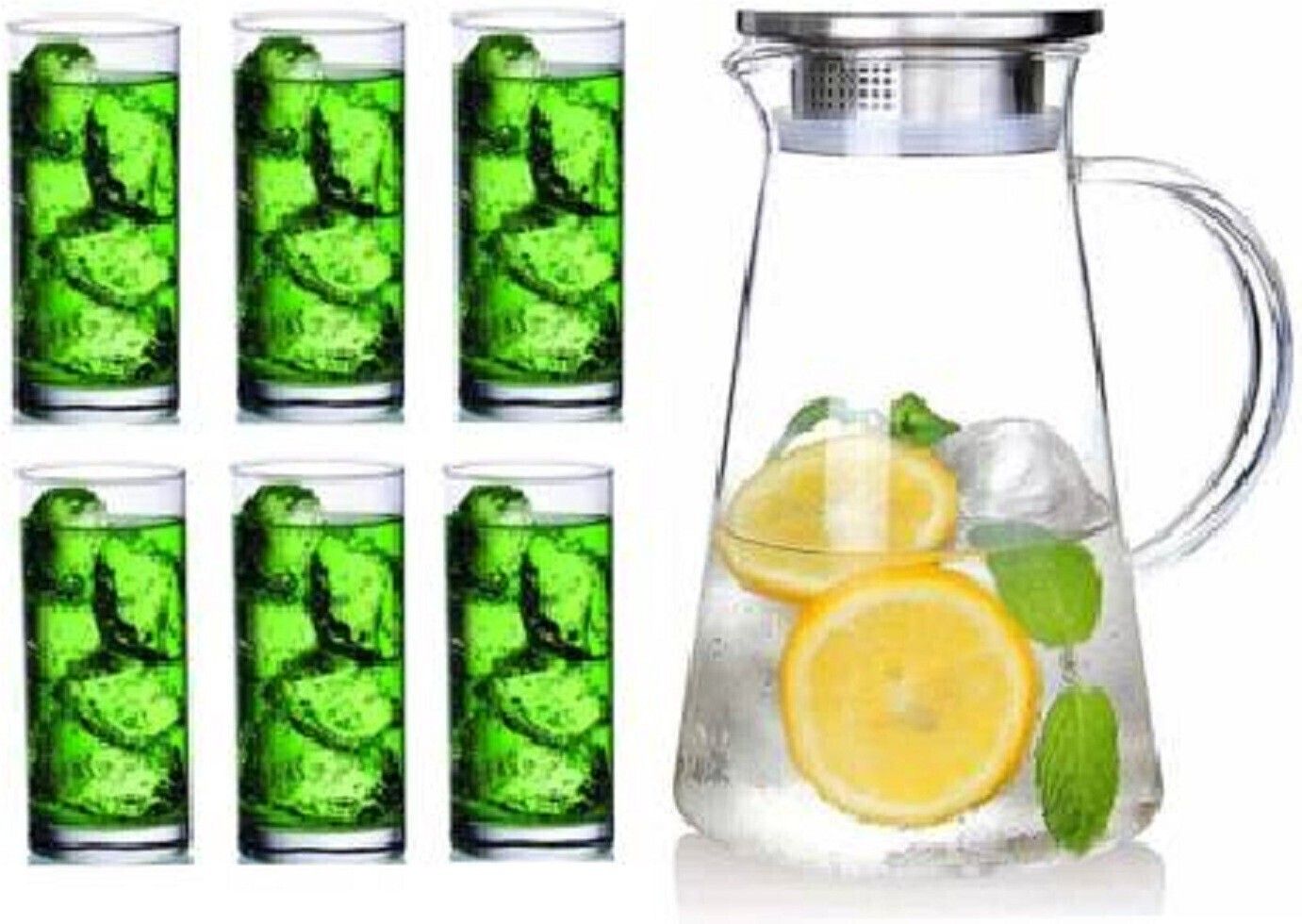 Water Juice glass jug set jug capacity 1800ml glass capacity 300 ml(Pack of 7) Jug Glass Set-image-46