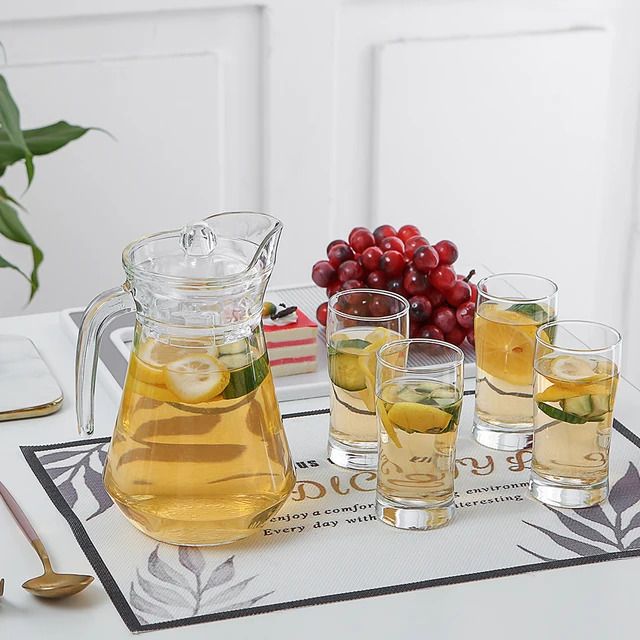 S1Store Round Jug 1.3litter,Round Jug Glass Set 250ml, Premium Royal Design Lemon Set AB Jug Glass Set-image-36