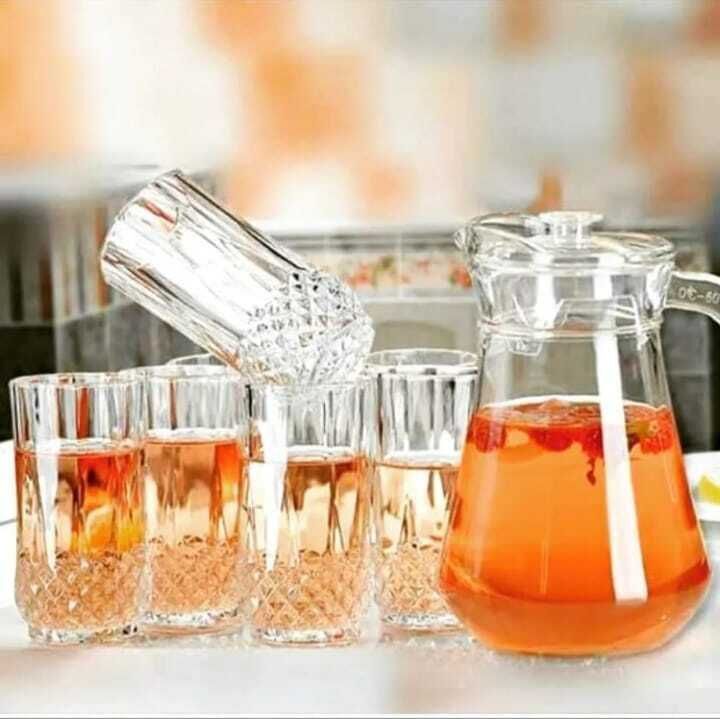 Tableware Serving Crystal Desire Lemon Set, 1-Jug 1.3liter, 6 Glass 240ml Jug Glass Set-image-46