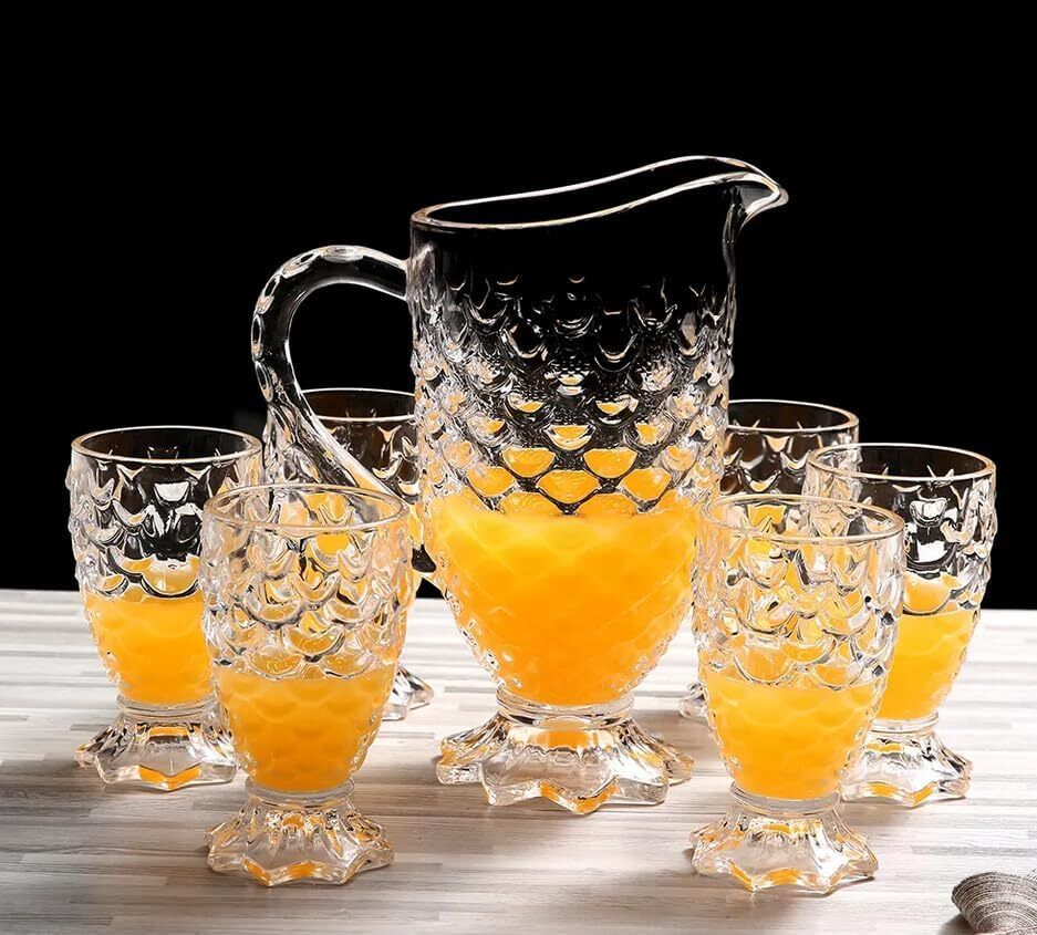 Pineapple Design Glass Water Juice Jug with Glass, Crystal Desire Lemon Juice Jug Glass Set-image-48