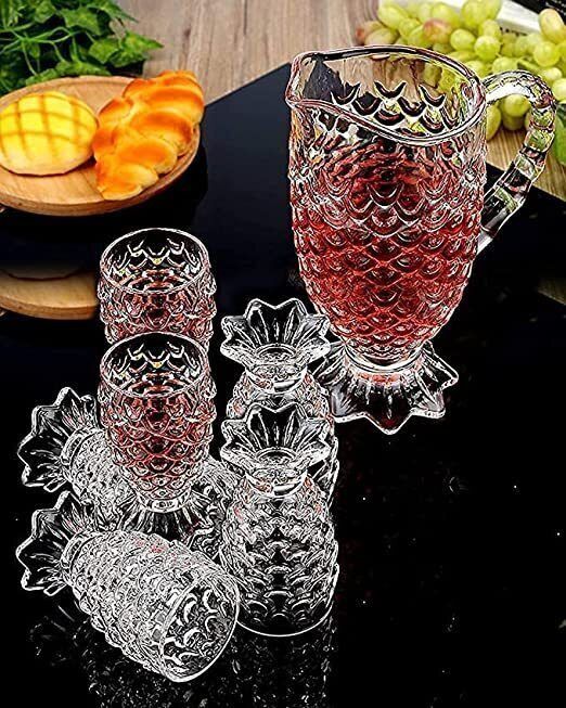Pineapple Design Crystal Glass Water Juice Jug with Glasses Jug Glass Set