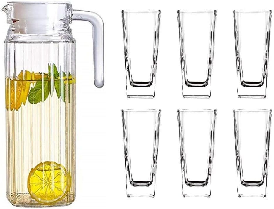 red-rubby 1.8L Glass Jug with Lid & Handle, 6 300 ml Highball Drinking Glasses Jug Glass Set-picture-29