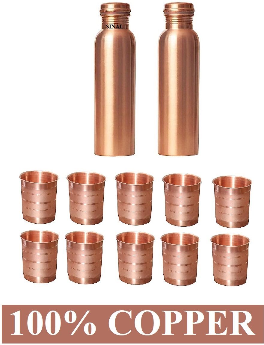 sinal Stylish 2 Copper Bottle & 10 Copper Glass(100% Copper)JG0.14 Jug Bottle Glass Set-picture-24