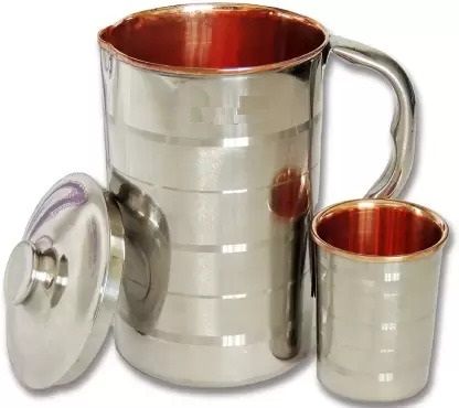 Copper-Steel Luxury JUG with One Glass, Best for Home Health and Gift Purpose Jug Glass Set-image-23