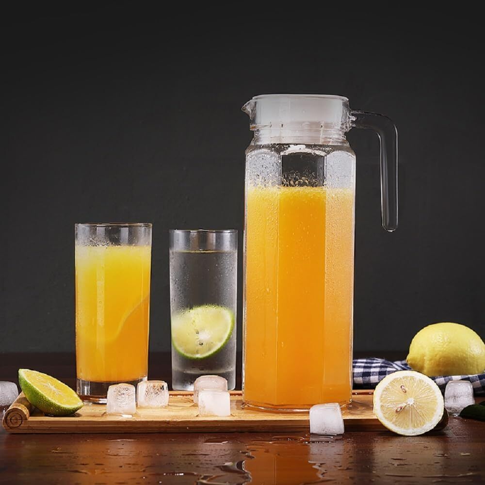 Glass Jug Set with 6 Glasses | Water & Juice Serving Pitcher | Drinkware Set Jug Glass Set-image-12