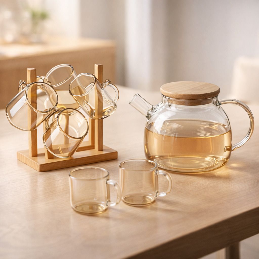 glass kettle with cup set for tea coffee 6 cup 1 kettle Jug Glass Set-image-18