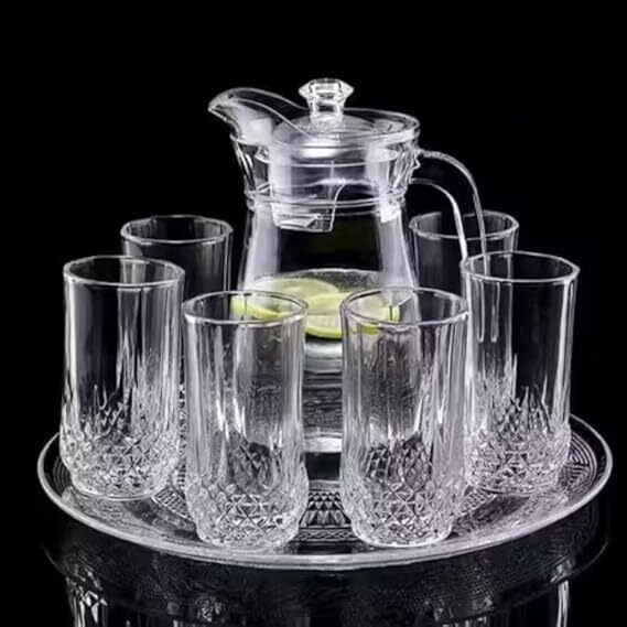 Jug Glass Set, 1.3 L Glass Jug & 6 Glasses Set 280 ML O9 Jug Glass Set-image-18