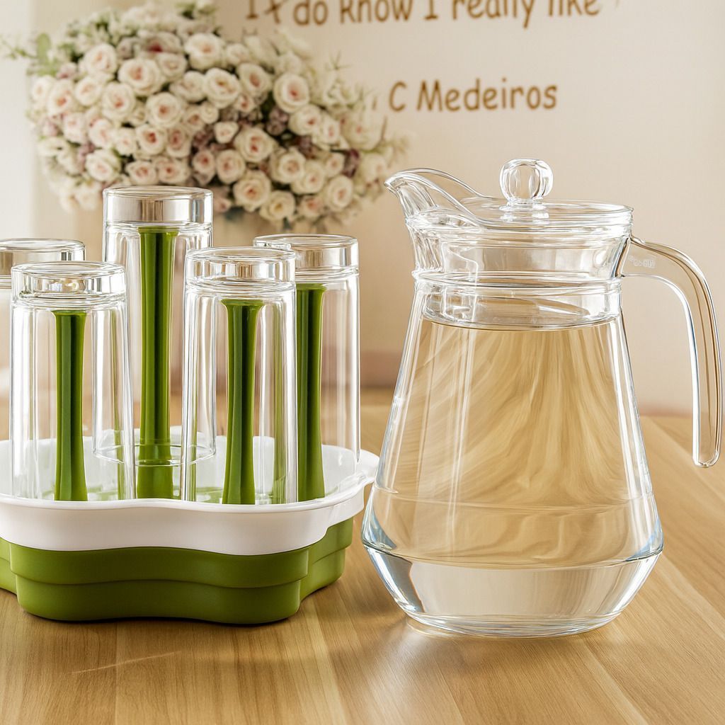 mdnsho Premium Jug Glass Set - Jug 1.3 Liter, 6Pc Glass 190 ml,Tableware & Dinnerware K Jug Glass Set-picture-12