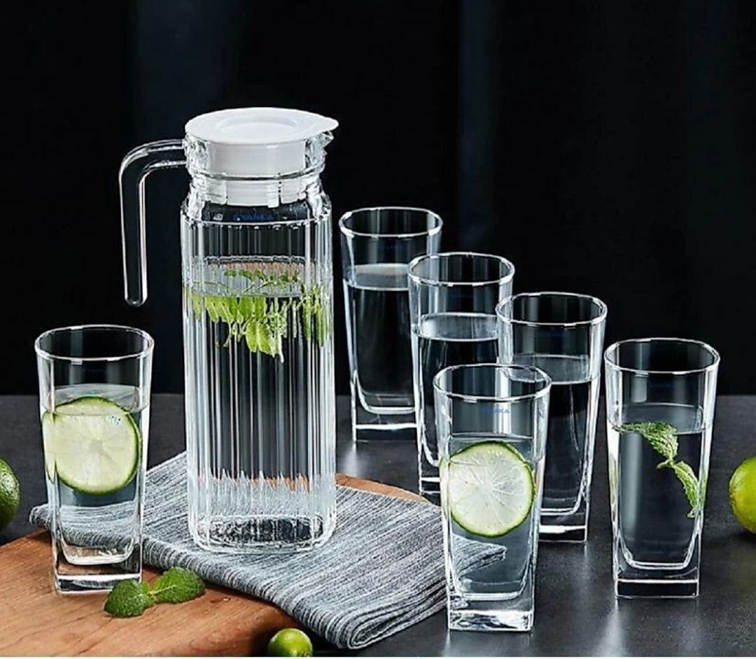 Juice and Water for Dining Table (1.1liter jug,250ml glass) Jug Glass Set-image-40